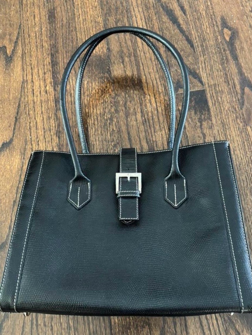 Vintage Black Laptop Tote Bag with Silver Buckle